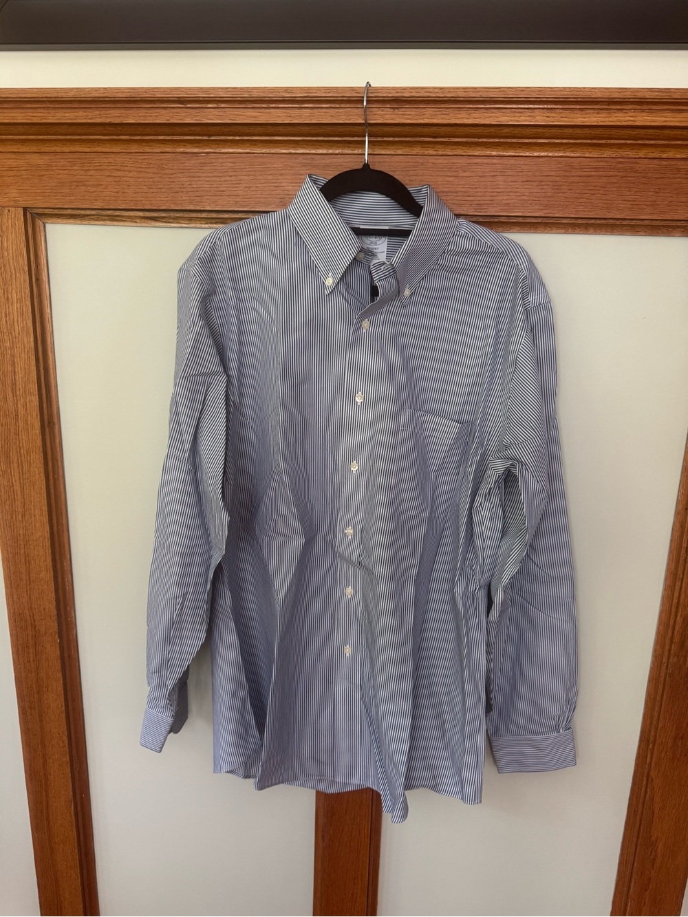 Brooks Brothers Navy and White Pinstripe Button-Down Dress Shirt